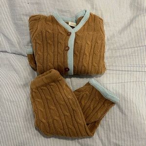 Tadpoles Baby Boys Quilted Brown & Blue Outfit